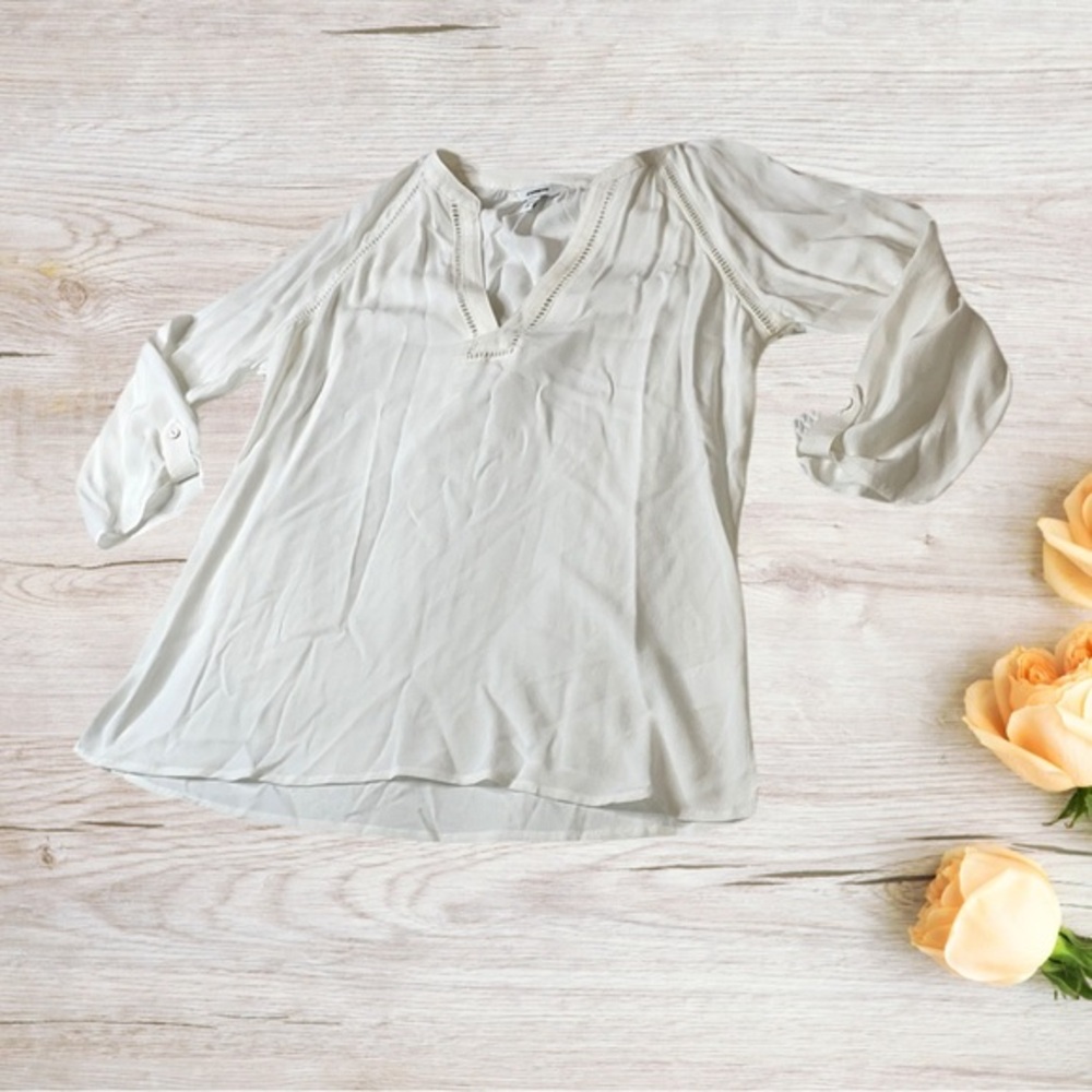Express White 3/4 Sleeve Mandarin Collar Blouse